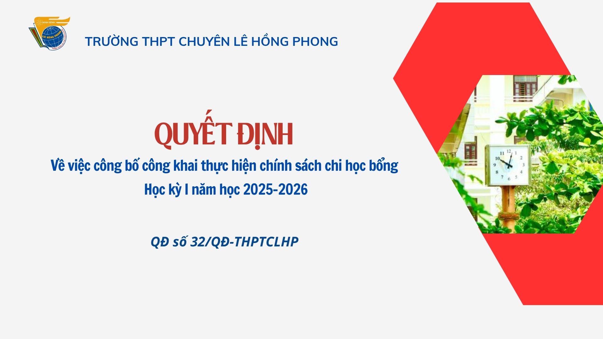 Thông báo công khai thực hiện chính sách chi học bổng kì I năm học 2025-2026